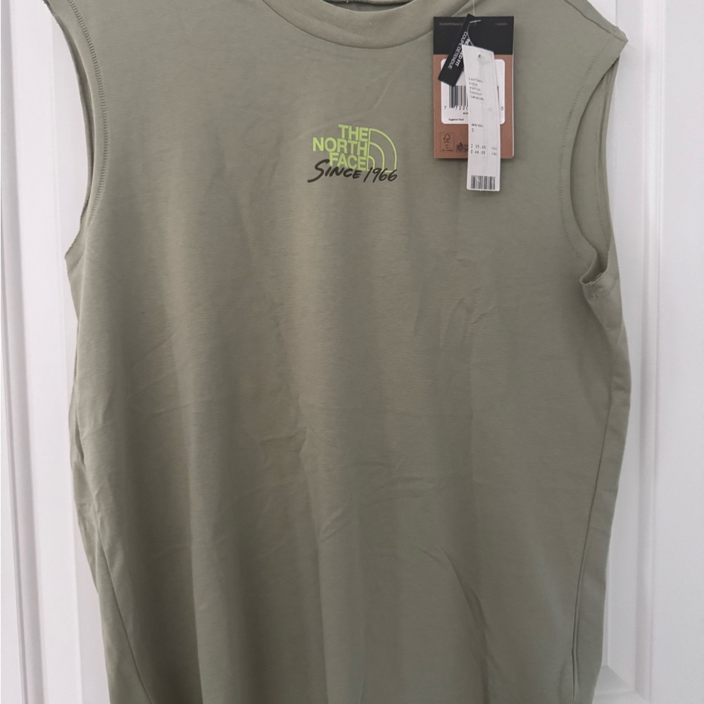 The North Face Men's Tank Top in Olive Green with Neon Logo